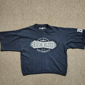 Vintage BUM EQUIPMENT Fleece T-Shirt Men's L Black Crew Neck Short Sleeve Cotton